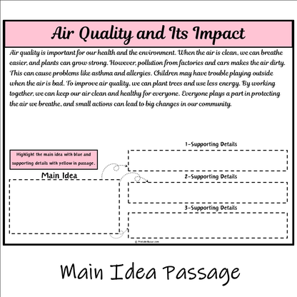 Air Quality and Its Impact | Main Idea and Supporting Details Reading Passage and Questions