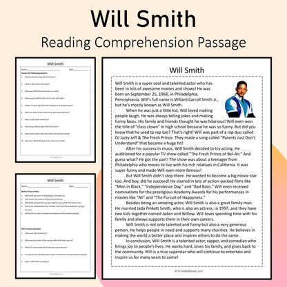 Will Smith | Reading Comprehension Passage Printable Activity