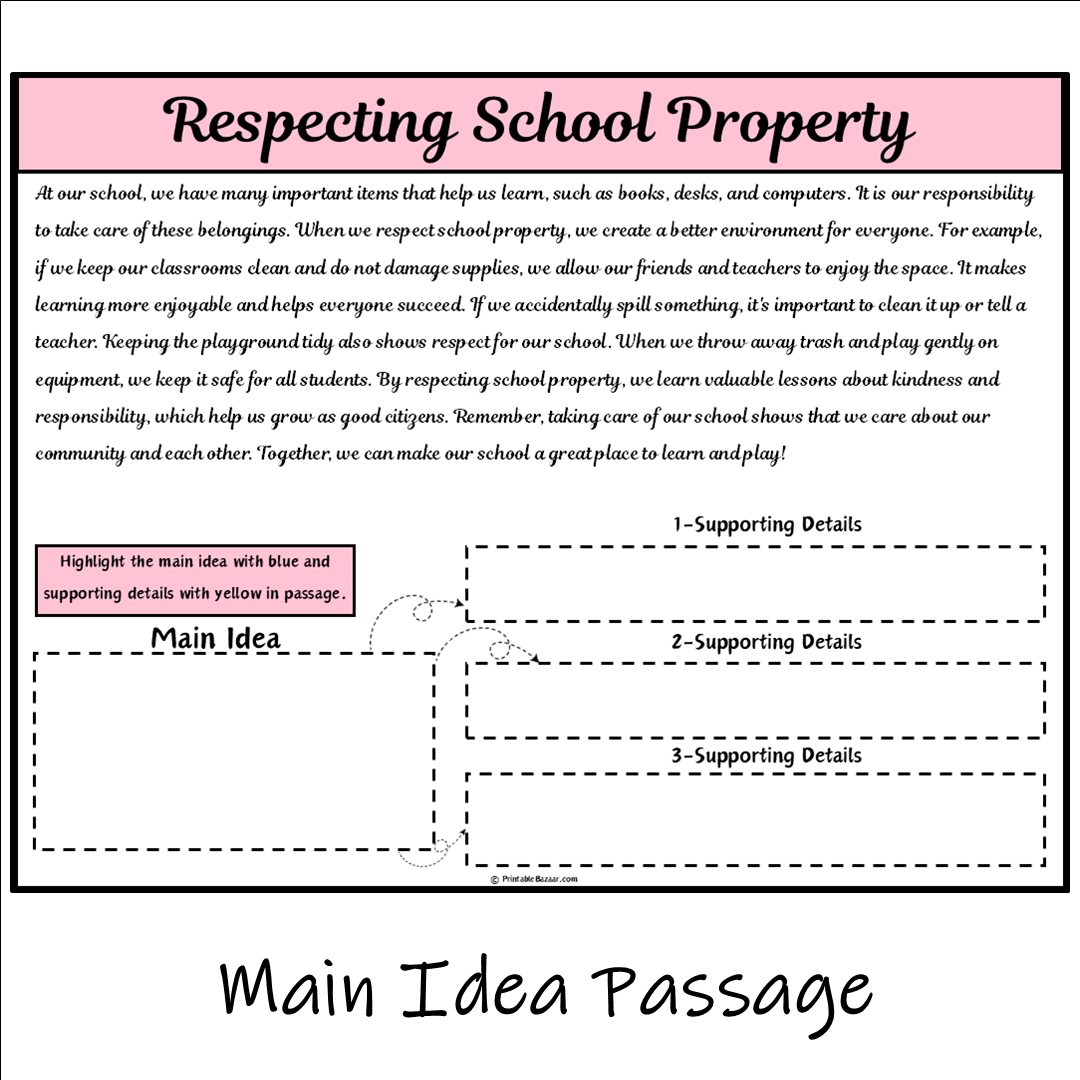 Respecting School Property | Main Idea and Supporting Details Reading Passage and Questions