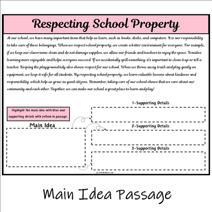 Respecting School Property | Main Idea and Supporting Details Reading Passage and Questions