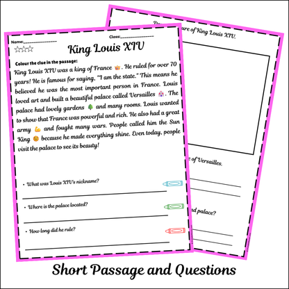 King Louis XIV | Short Reading Comprehension Creative Worksheet