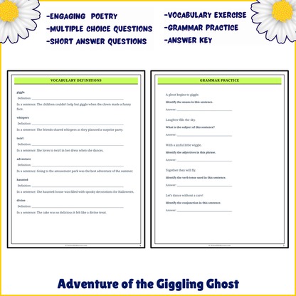 Adventure of the Giggling Ghost | Poem Grammar Worksheet Printable Activity