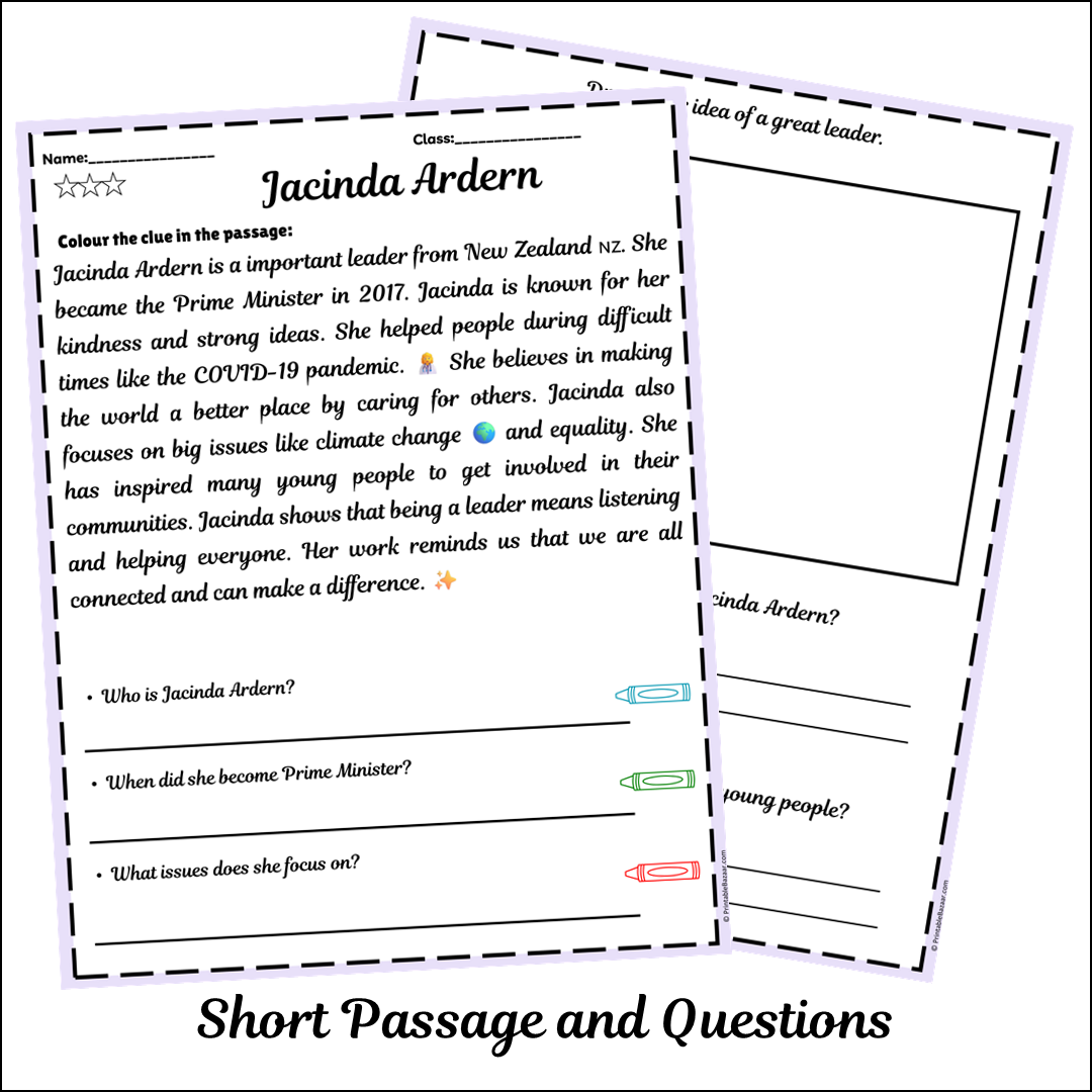 Jacinda Ardern | Short Reading Comprehension Creative Worksheet