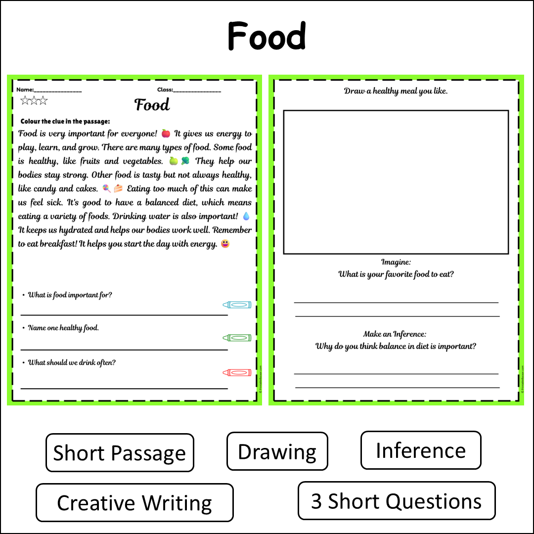 Food | Short Reading Comprehension Creative Worksheet
