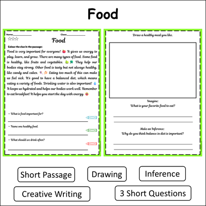 Food | Short Reading Comprehension Creative Worksheet