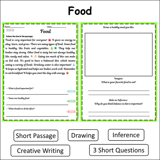 Food | Short Reading Comprehension Creative Worksheet