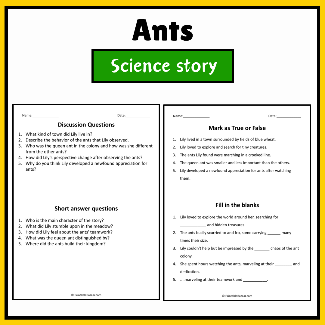 Ants | Science Story Reading Comprehension Activity