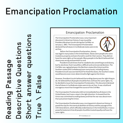 Emancipation Proclamation | Reading Comprehension Passage Printable Worksheet
