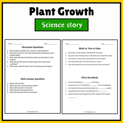 Plant Growth | Science Story Reading Comprehension Activity