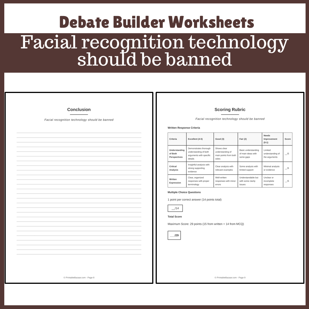 Facial recognition technology should be banned | Favour and Against Worksheet Printable Activity
