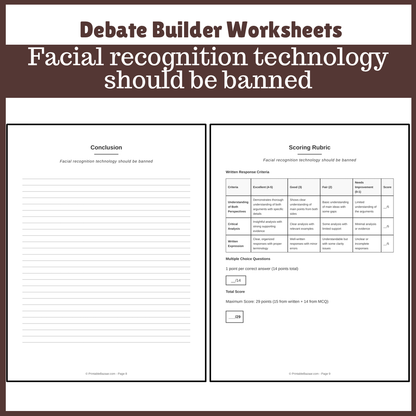 Facial recognition technology should be banned | Favour and Against Worksheet Printable Activity