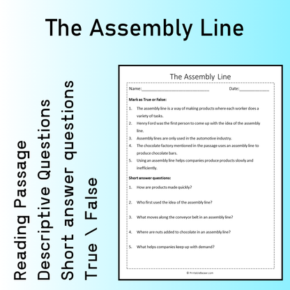 The Assembly Line | Reading Comprehension Passage Printable Worksheet