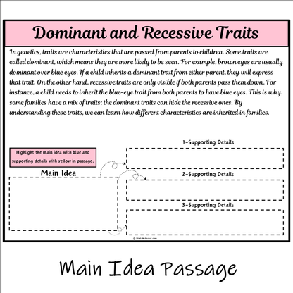 Dominant and Recessive Traits | Main Idea and Supporting Details Reading Passage and Questions