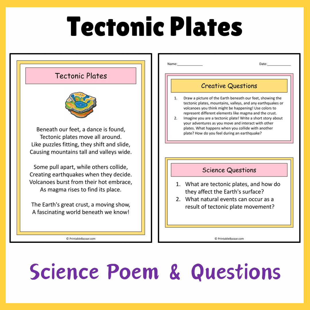 Tectonic Plates | Science Poem Reading Comprehension Activity