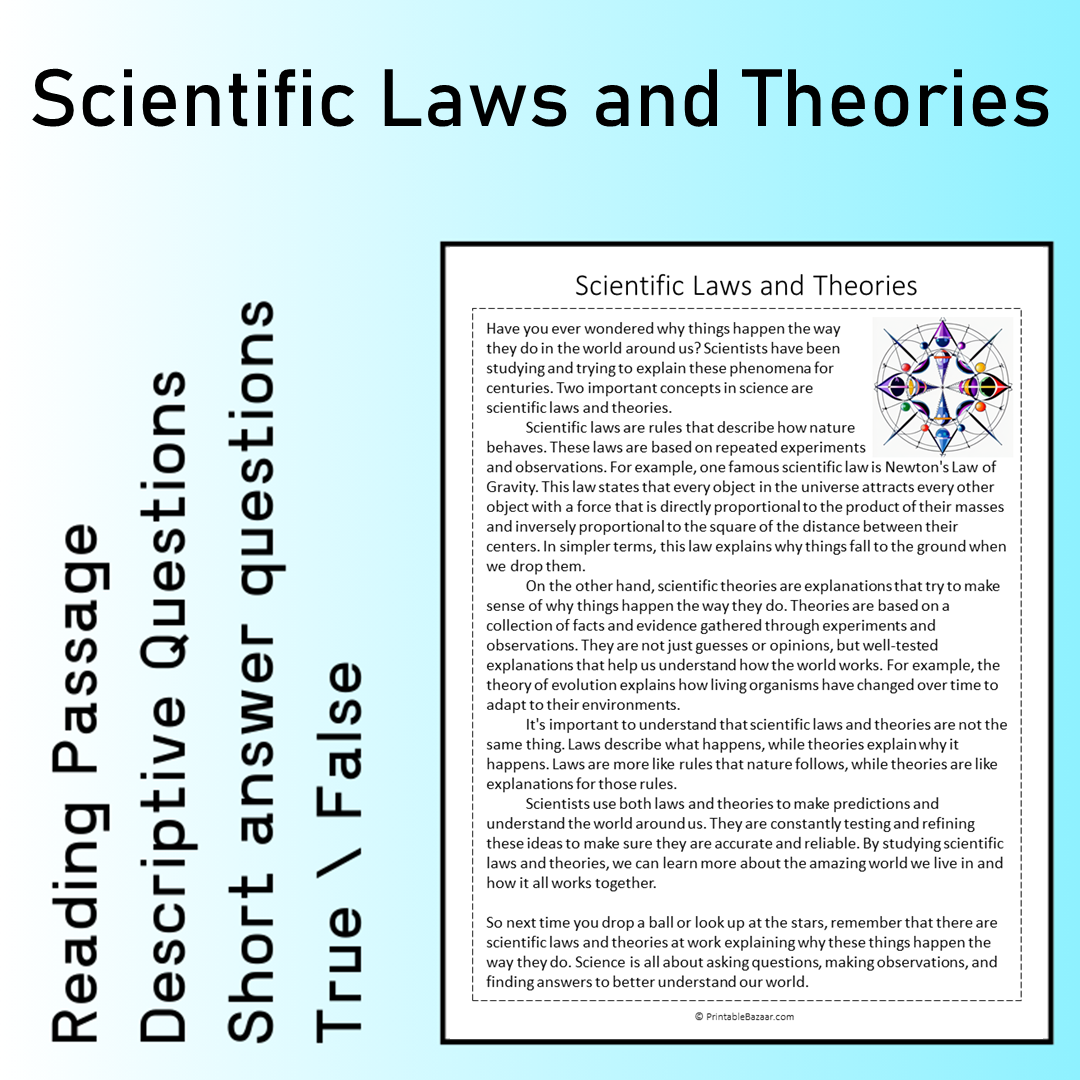 Scientific Laws and Theories | Reading Comprehension Passage Printable Worksheet