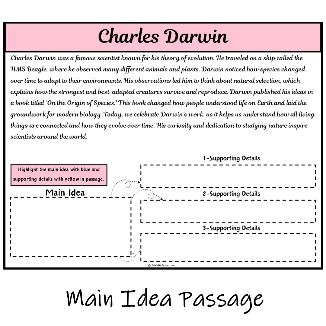 Charles Darwin | Main Idea and Supporting Details Reading Passage and Questions