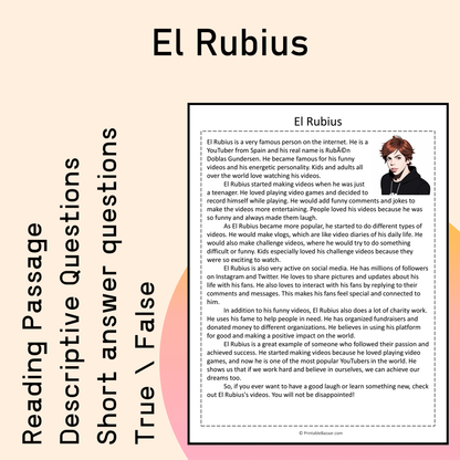 El Rubius | Reading Comprehension Passage Printable Activity