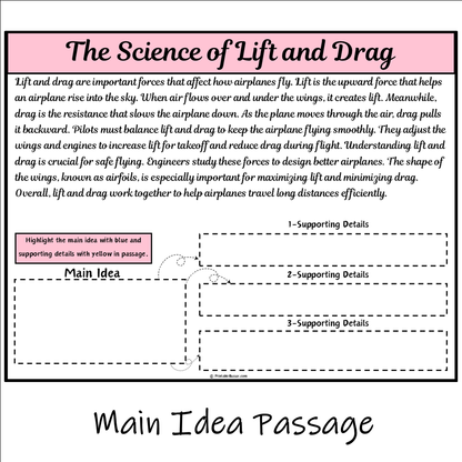 The Science of Lift and Drag | Main Idea and Supporting Details Reading Passage and Questions