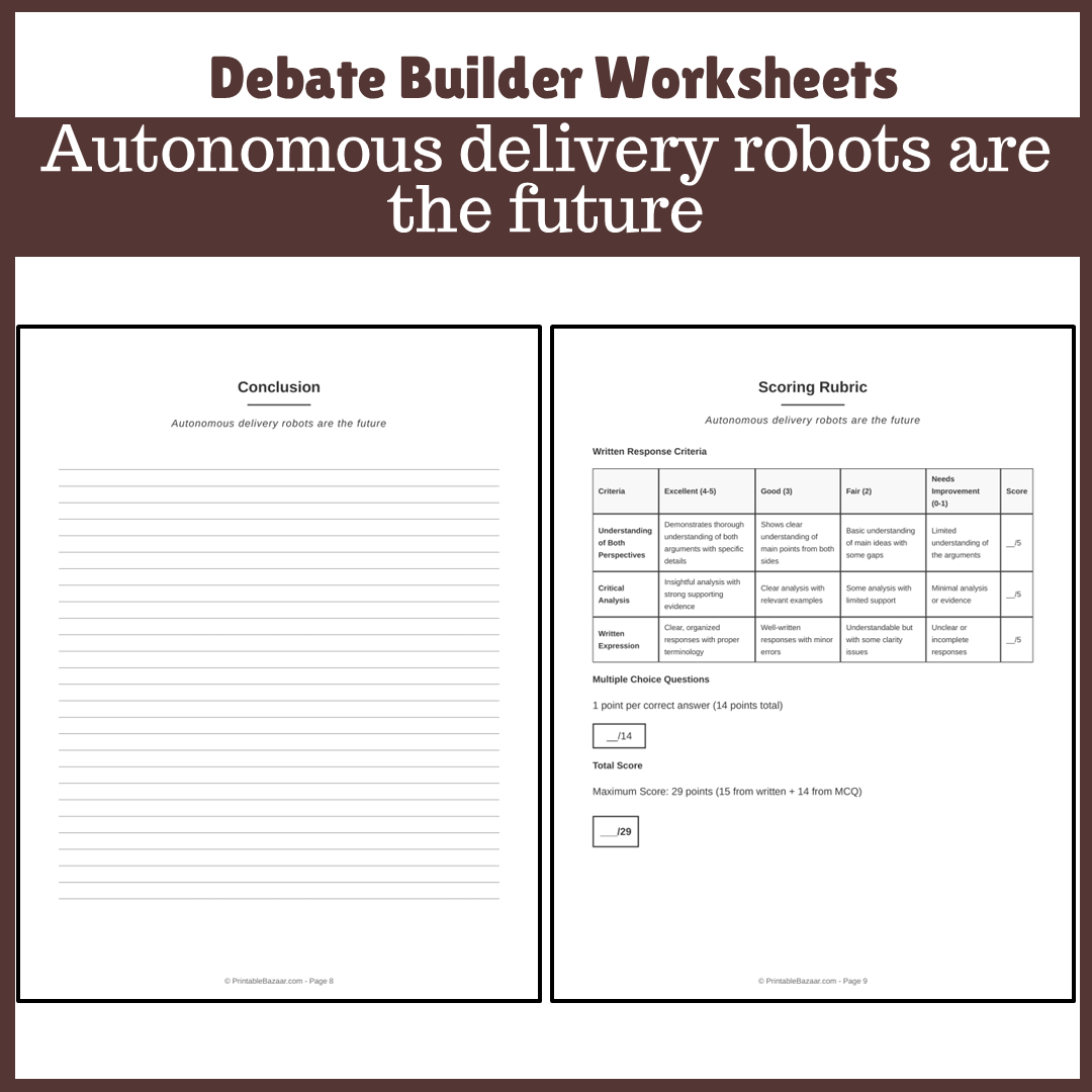 Autonomous delivery robots are the future | Favour and Against Worksheet Printable Activity