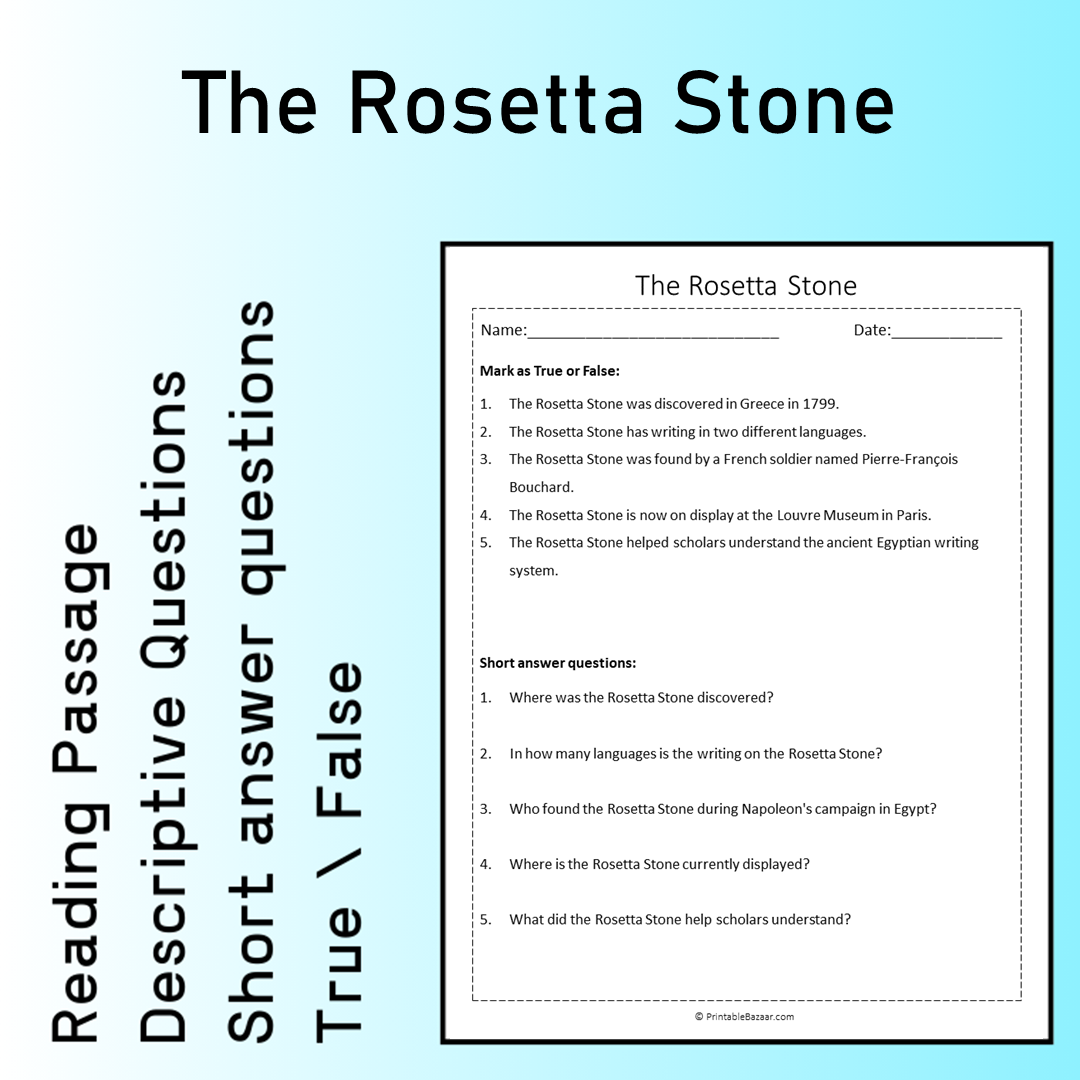 The Rosetta Stone | Reading Comprehension Passage Printable Worksheet