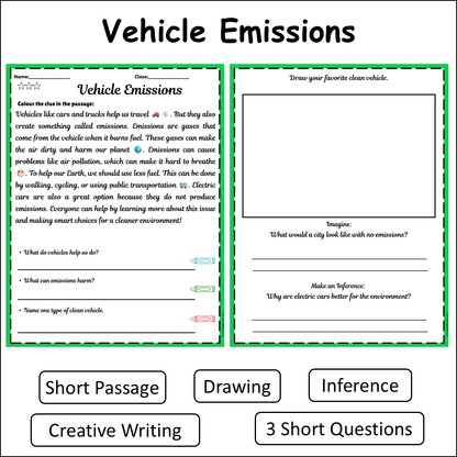 Vehicle Emissions | Short Reading Comprehension Creative Worksheet