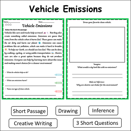 Vehicle Emissions | Short Reading Comprehension Creative Worksheet