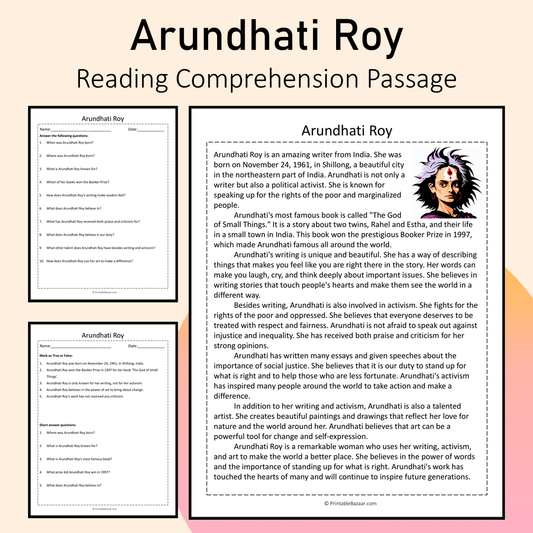 Arundhati Roy | Reading Comprehension Passage Printable Activity