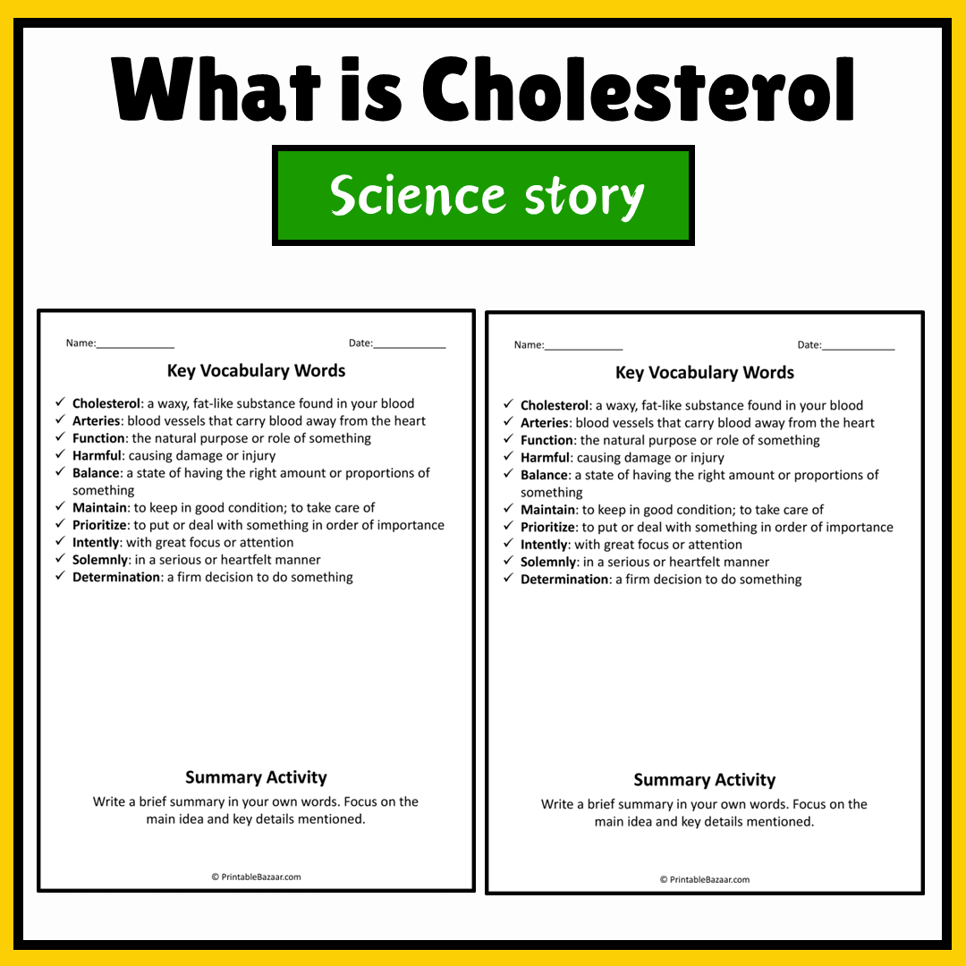 What is Cholesterol | Science Story Reading Comprehension Activity