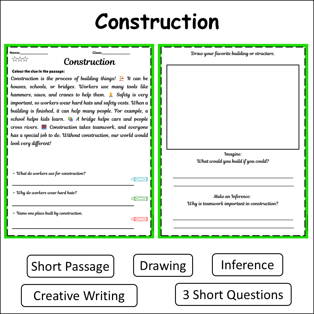 Construction | Short Reading Comprehension Creative Worksheet