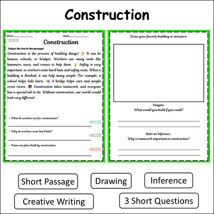 Construction | Short Reading Comprehension Creative Worksheet