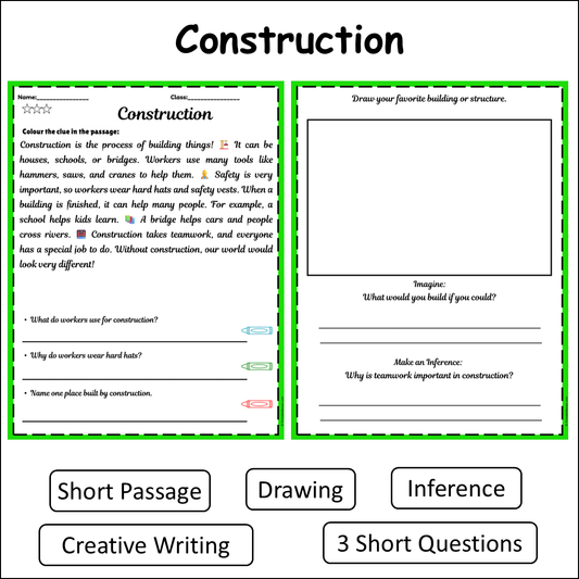 Construction | Short Reading Comprehension Creative Worksheet