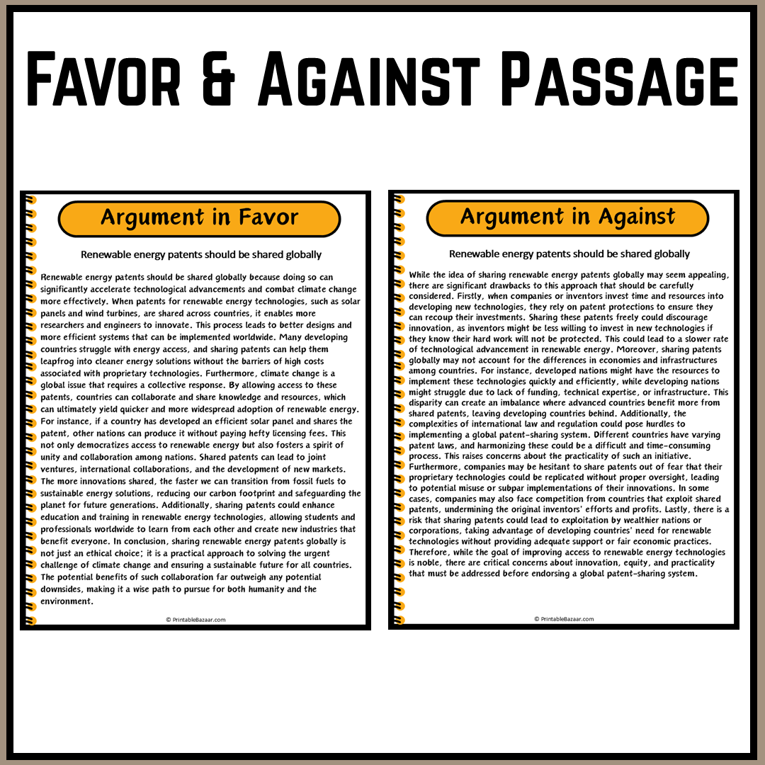 Renewable energy patents should be shared globally | Debate Case Study Worksheet