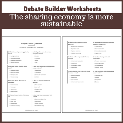 The sharing economy is more sustainable | Favour and Against Worksheet Printable Activity