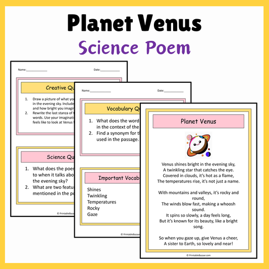 Planet Venus | Science Poem Reading Comprehension Activity