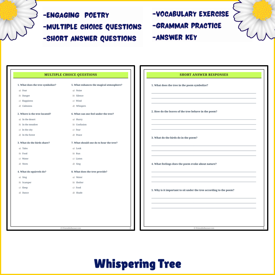 Whispering Tree | Poem Grammar Worksheet Printable Activity