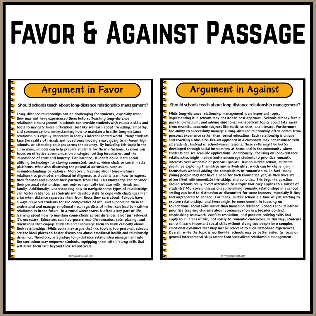 Should schools teach about long-distance relationship management? | Debate Case Study Worksheet