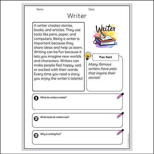 Writer | Reading Passage Comprehension Questions Writing Facts Worksheet