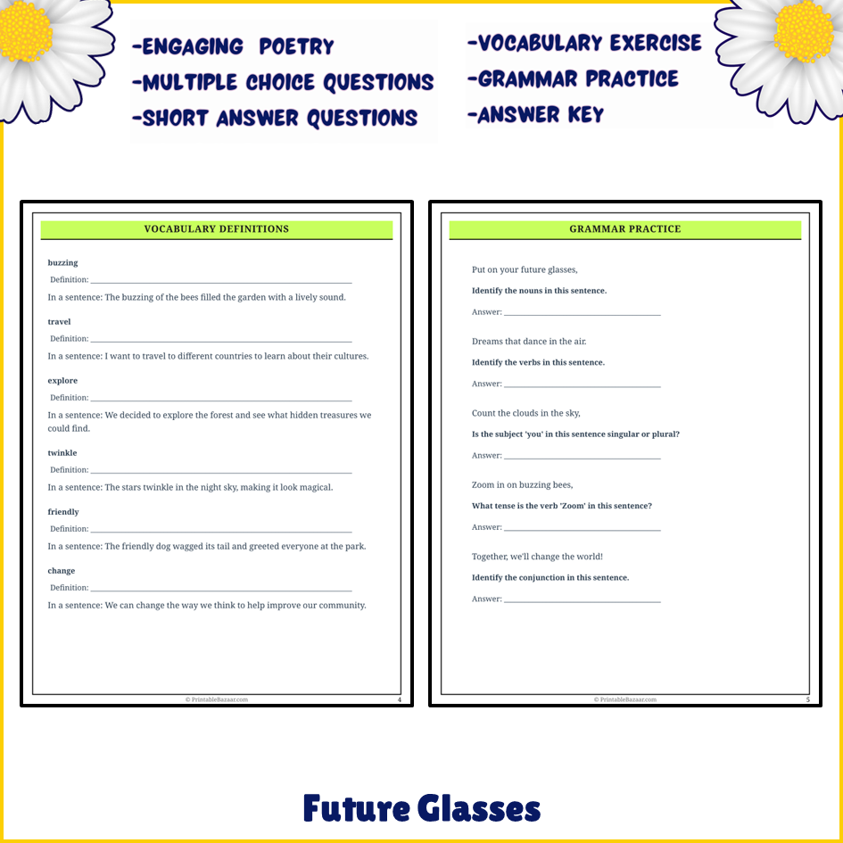 Future Glasses | Poem Grammar Worksheet Printable Activity