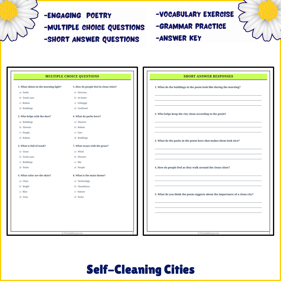 Self-Cleaning Cities | Poem Grammar Worksheet Printable Activity