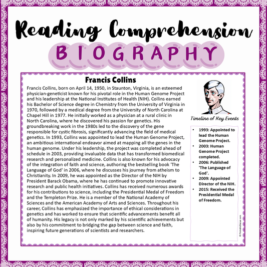 Francis Collins | Biography Reading Comprehension and Questions Worksheet