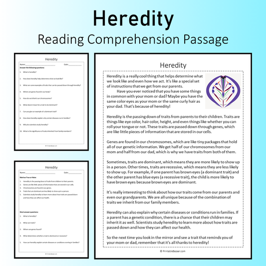 Heredity | Reading Comprehension Passage Printable Worksheet