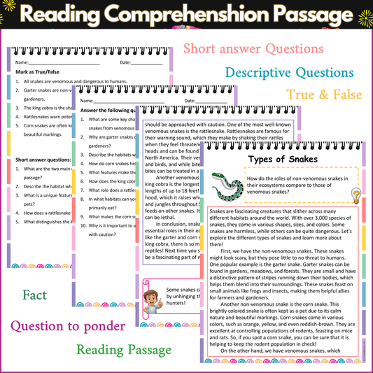 Types of Snakes | Reading Comprehension Passage and Questions