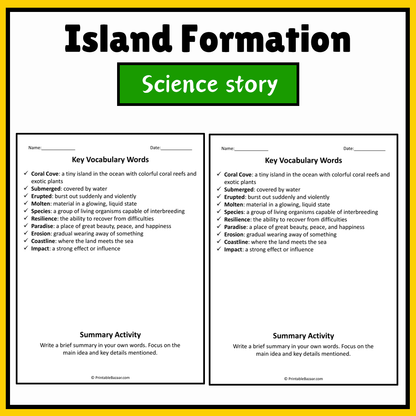 Island Formation | Science Story Reading Comprehension Activity