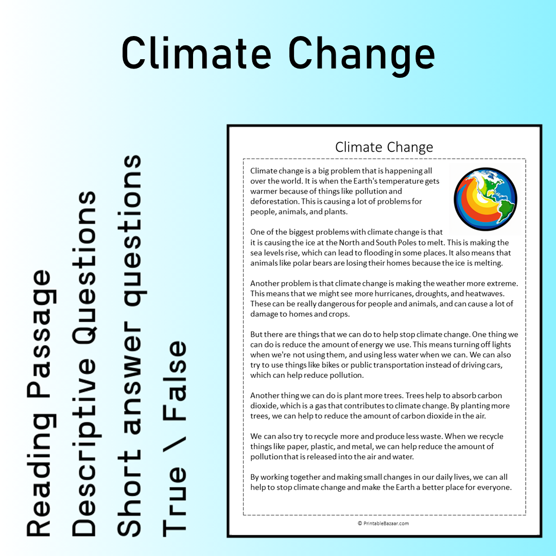 Climate Change | Reading Comprehension Passage Printable Worksheet