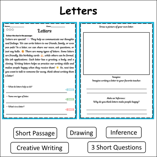 Letters | Short Reading Comprehension Creative Worksheet