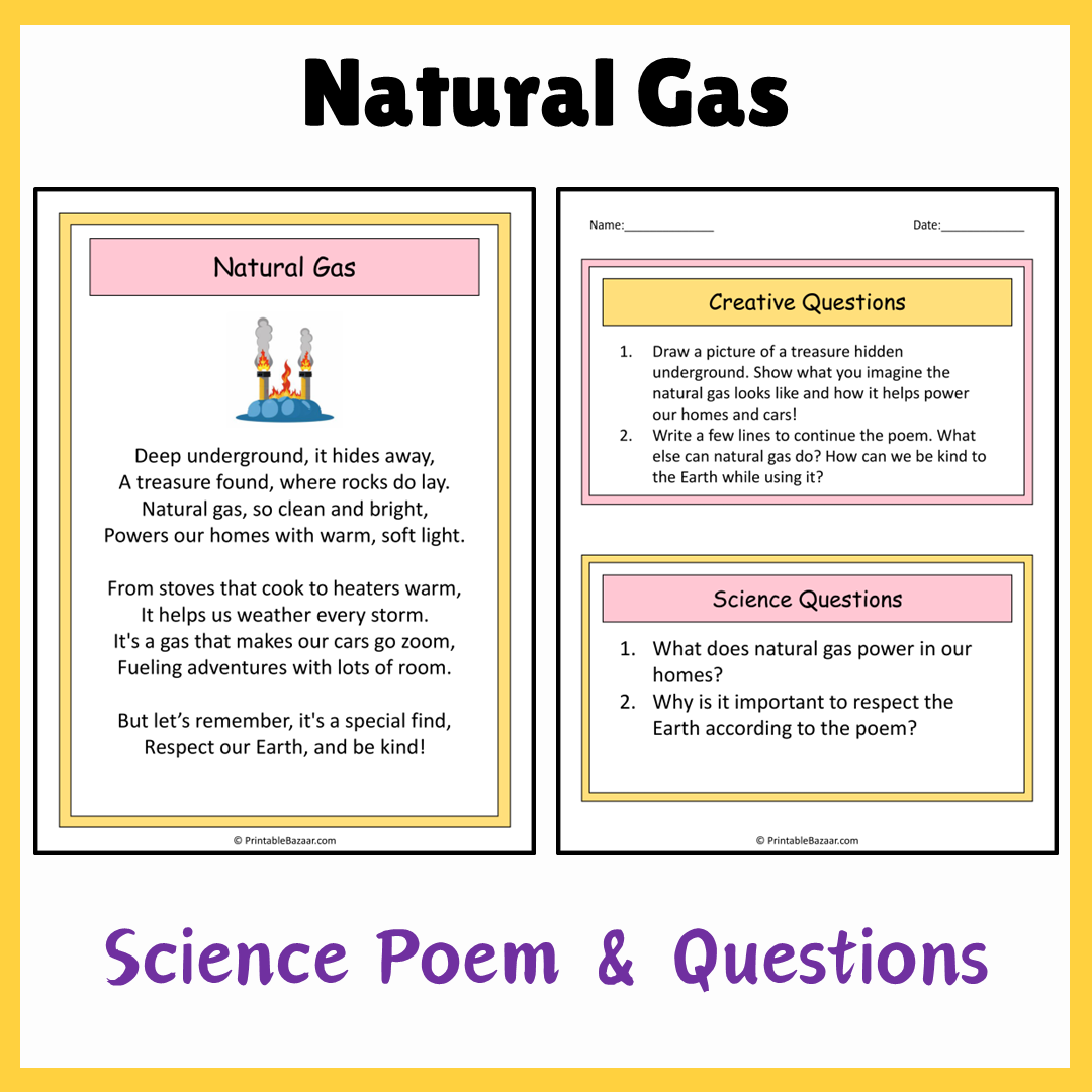 Natural Gas | Science Poem Reading Comprehension Activity