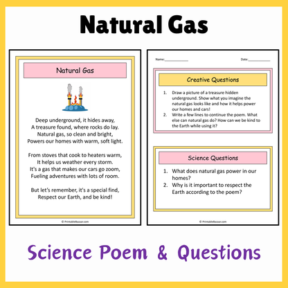 Natural Gas | Science Poem Reading Comprehension Activity