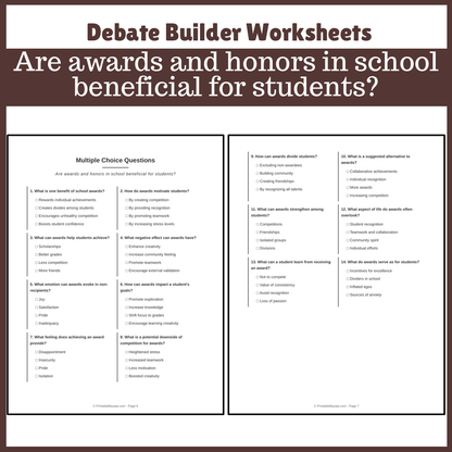 Are awards and honors in school beneficial for students? | Favour and Against Worksheet Printable Activity