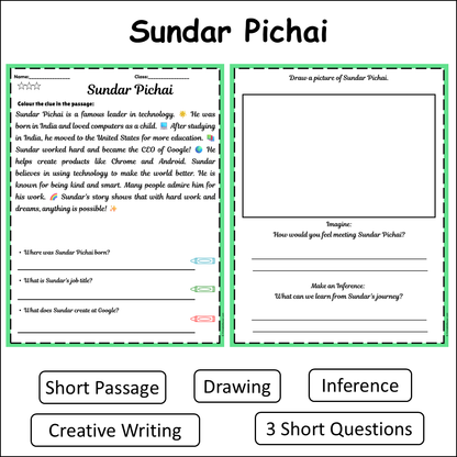 Sundar Pichai | Short Reading Comprehension Creative Worksheet