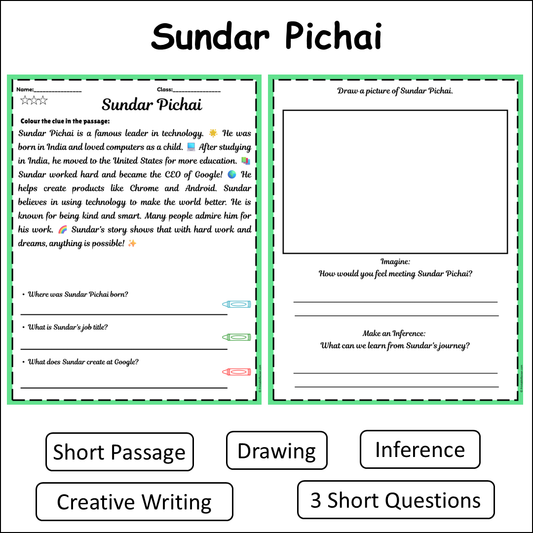 Sundar Pichai | Short Reading Comprehension Creative Worksheet